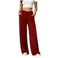thumbnail image 4 of Yoga Pants for Women Elastic Waist Pocket Sport Wide Leg Pants Casual Solid Color Running Trousers, 4 of 7