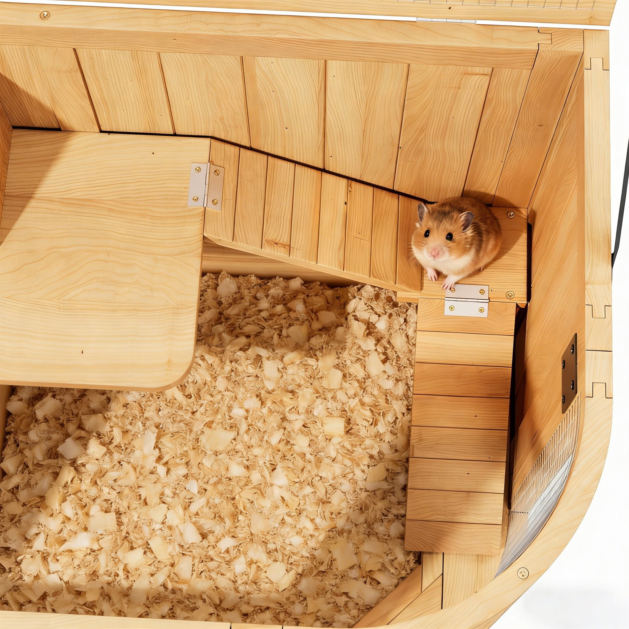 Large Wooden Hamster Cage with Openable Top,Chew Proof Hamsters Enclosure with Detachable Leg Design and Tray,Natural