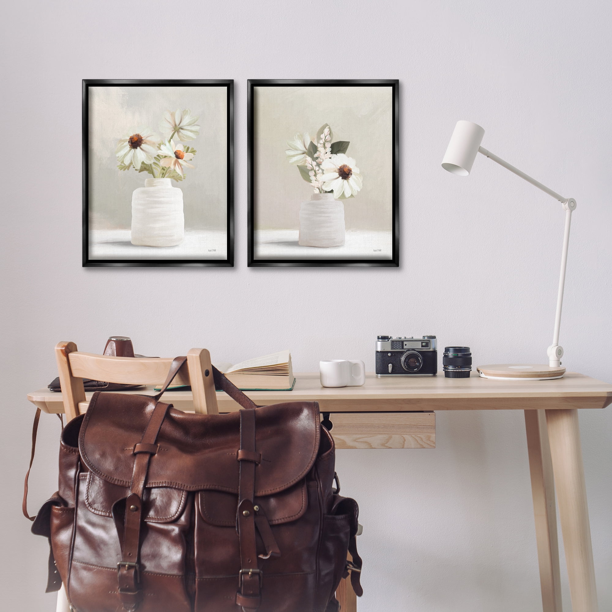Stupell Industries Simply Elegant Floral Vase Plants & Flowers Painting Black Floater Framed Canvas Art Print Wall Art, 17 x 21, Set of 2