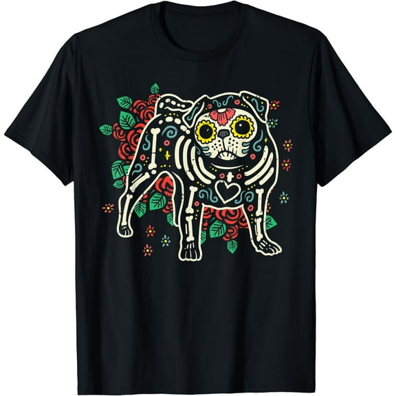 Hot Trending Kiraa Tee With Sugar Skull Pug Dia De Los Muertos Dog Mexican Unisex S-5Xl T-Shirt