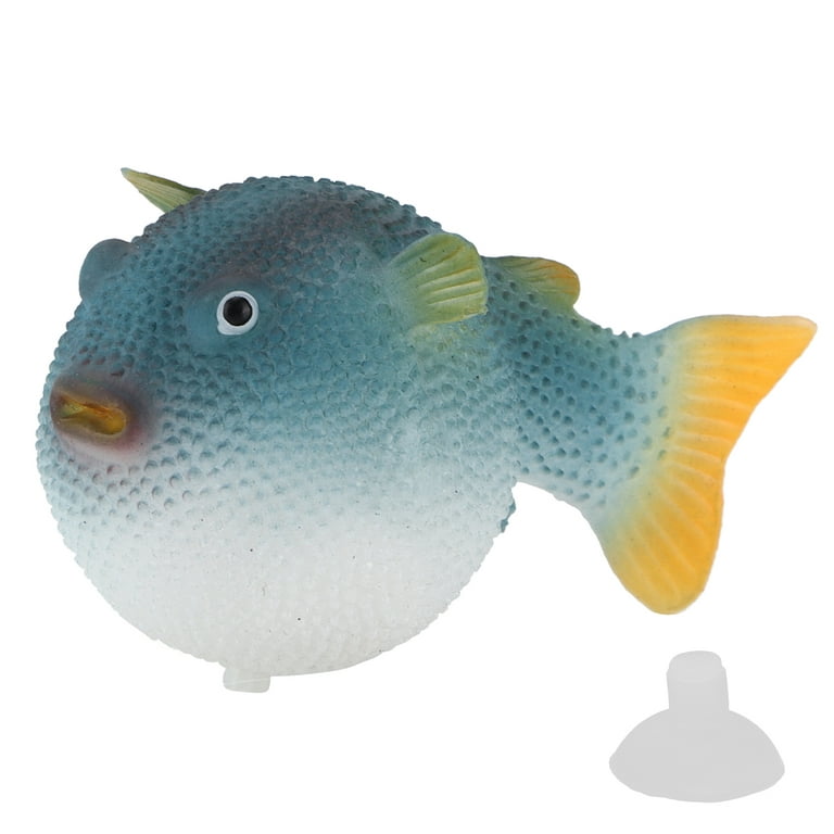 Aquarium Puffer Fish Luminous Simulation Rubber Fish with Suction Cup for  Fish TanksBlue