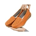thumbnail image 3 of Lacyhop Women's Comfortable Leather Loafers Wide Width Slip On Walking Shoe Casual Round Toe Moccasins Driving Flats Orange 7, 3 of 7