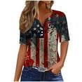 thumbnail image 2 of Women Tops under $5! Cagogo Women's 4th of July Tops Short Sleeve Independence Day American Flag Loose Cute Tunics Stars Stripes Patriotic Graphic Button Up Blouses Clothing, 2 of 5