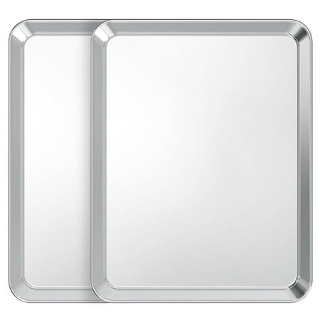 TINANA Baking Sheet Set of 2, Stainless Steel 2-Piece Cookie Sheet, Toaster Oven Baking Pan Set, Rectangle Size 16 x 12 x 1 inch, Mirror Finish & Rust Free, Dishwasher Safe