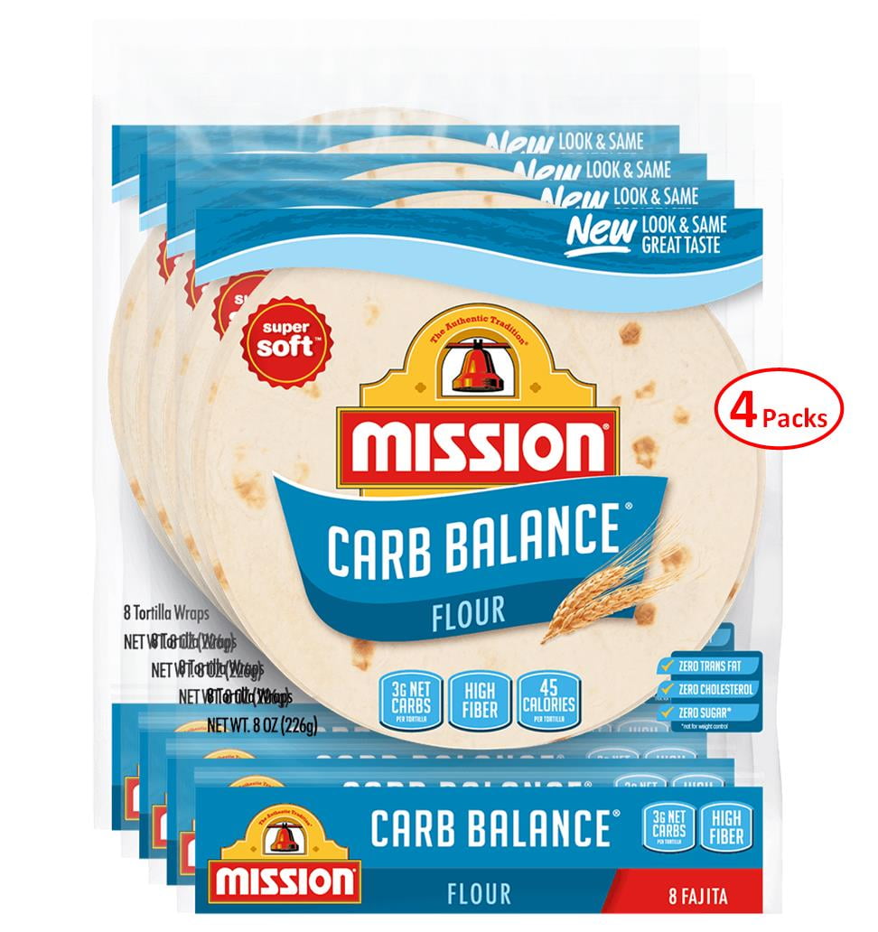 Mission Carb Balance 6' Fajita Flour Tortillas Low Carb, Keto Friendly 8 Count, 8 oz. - 4 Packs