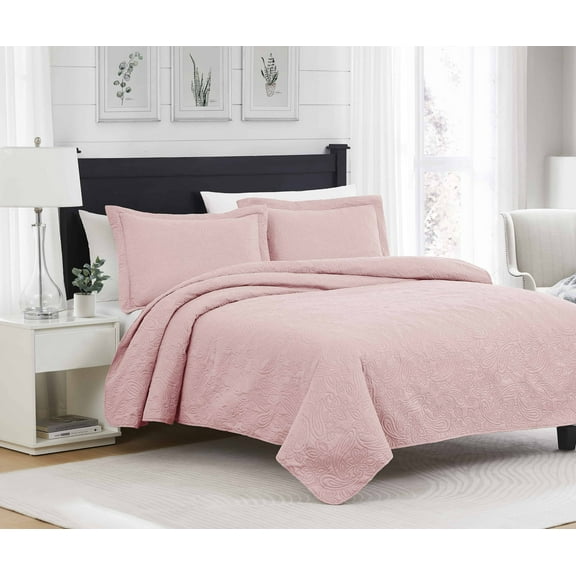 RT Designers Collection Milla 3pc Pinsonic All Season Quilt Set for Revitalize Bedroom Queen Blush