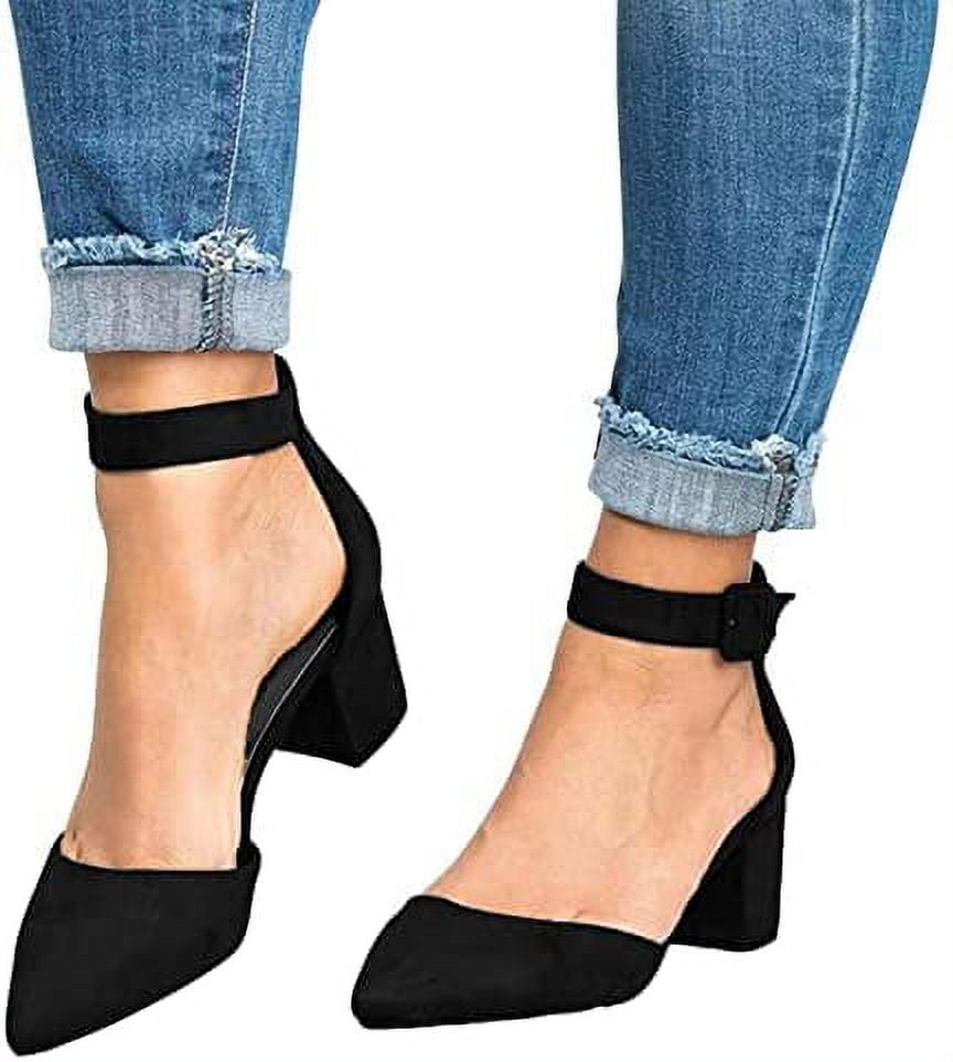 Htmbrou Women's Chunky Block Heels Square Closed Toe Low Heels Dress Shoes  Comfortable Wedding Party Office Pumps Shoes