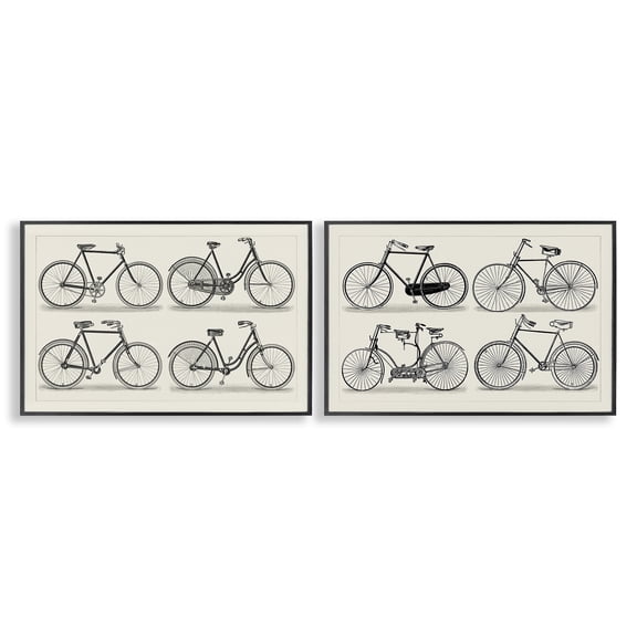 Stupell Industries Vintage Bicycle Styles Transportation Painting Black Framed Art Print Wall Art, 18 x 12, Set of 2