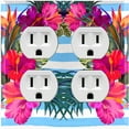 thumbnail image 1 of Metal Light Switch Plate Cover Hibiscus Flower Wreath Teal Stripes FLW033, 1 of 13