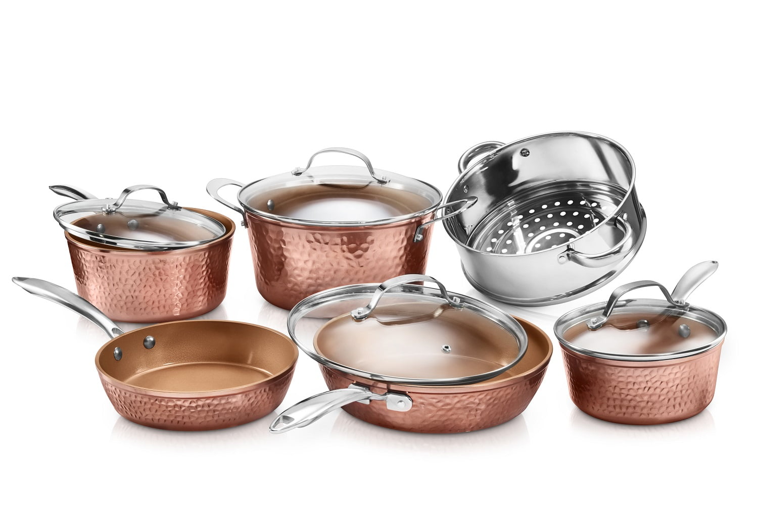 Gotham Steel Nonstick 10 Piece Hammered Cookware Set, Oven Safe, Dishwasher Safe - Elegant Pots & Pans Set