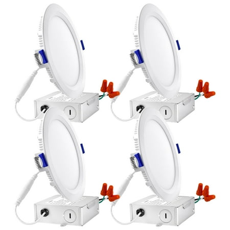 - Luxrite 6 Inch Ultra Thin LED Recessed Light with Junction Box, 12W, 3000K Soft White Dimmable, 850 Lumens, Slim Recessed Ceiling Light, IC Rated Airtight, Energy Star & ETL Listed (4-Pack)