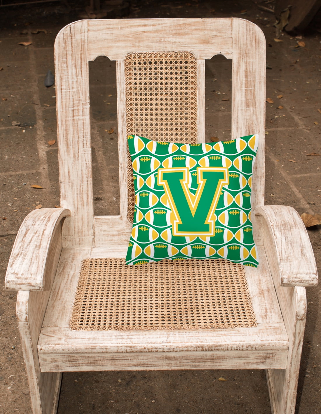 Carolines Treasures CJ1069-VPW1414 Letter V Football Green & Gold Fabric Decorative Pillow