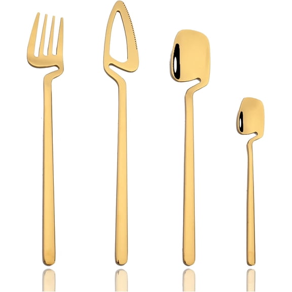 Hangable Silverware Set 32-Piece, 304 Stainless Steel Set for 8, Mirror Polished, Flatware Set, Cutlery Set, Forks and Spoons Set, Dishwasher Safe - Gold
