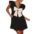 thumbnail image 2 of Women Babydoll Dress Tie Embellished Fly Sleeve Dresses A-Line Ruffle Flowy Short Dress Black XL, 2 of 9