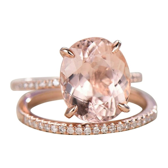 2pcs 11x9mm Oval Solitaire Morganite Bridal Ring Set 5 Carat Diamond Moissanite Engagement Ring 10k Rose Gold