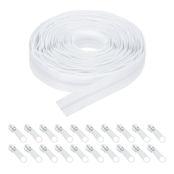 Uxcell 10 Yards 1" #3 Nylon Coil Zipper Sewing Tape with 20 Zip Slider, White
