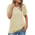 thumbnail image 3 of JGGSPWM Women's Summer Crew Neck Trendy Lace Puff Sleeve Loose Fit Tunic Going Out Dressy Casual T-Shirt Blouse Top Beige L, 3 of 5