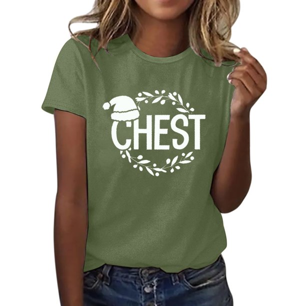 Gibobby Tops navideños para Mujer Omen Casual Cuello redondo Color sólido Impresión navideña Camiseta de manga corta Top(Verde,XG)