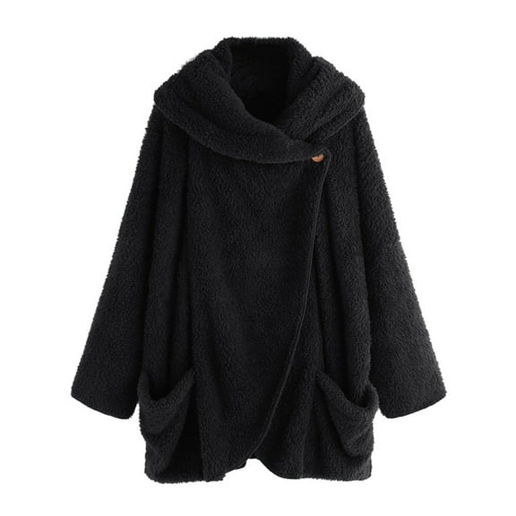 Ahdbta Fleece Outerwears for Women Solid Color Fall Winter Plus Size Sherpa Coats Open Front Long Sleeve Soft Cozy Lapel Jackets