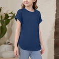thumbnail image 2 of longantii Girls Short Sleeve T Shirts Kids Crewneck Curve Hem Soft Tunic Tops Summer Tees Dark Blue 8-9 Years, 2 of 5