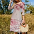 thumbnail image 4 of Pink Blossom Tree on Checkered Floor Flare Dress Square Neck Dress Elegant Female Fashion Printed Dress, 4 of 9