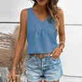 thumbnail image 4 of Otntypg Womens Tank Tops Loose Fit Ruched V Neck Solid Color Sleeveless Cute Flowy Tops Casual Basic Banded Shirts Blue S, 4 of 8