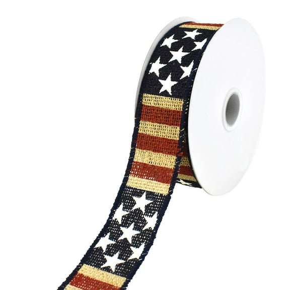 Stars and Stripes Faux Burlap Wired Ribbon, 1-1/2-Inch, 10-Yard, Natural