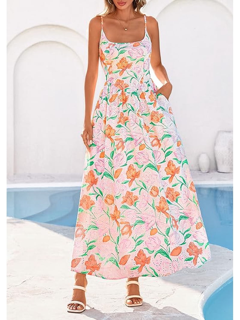 womens spring maxi dresses maxi dresses sundress Maxi Dress for Women Spring Casual Spaghetti Strap  Floral Sundress Fla  Divahotcouture