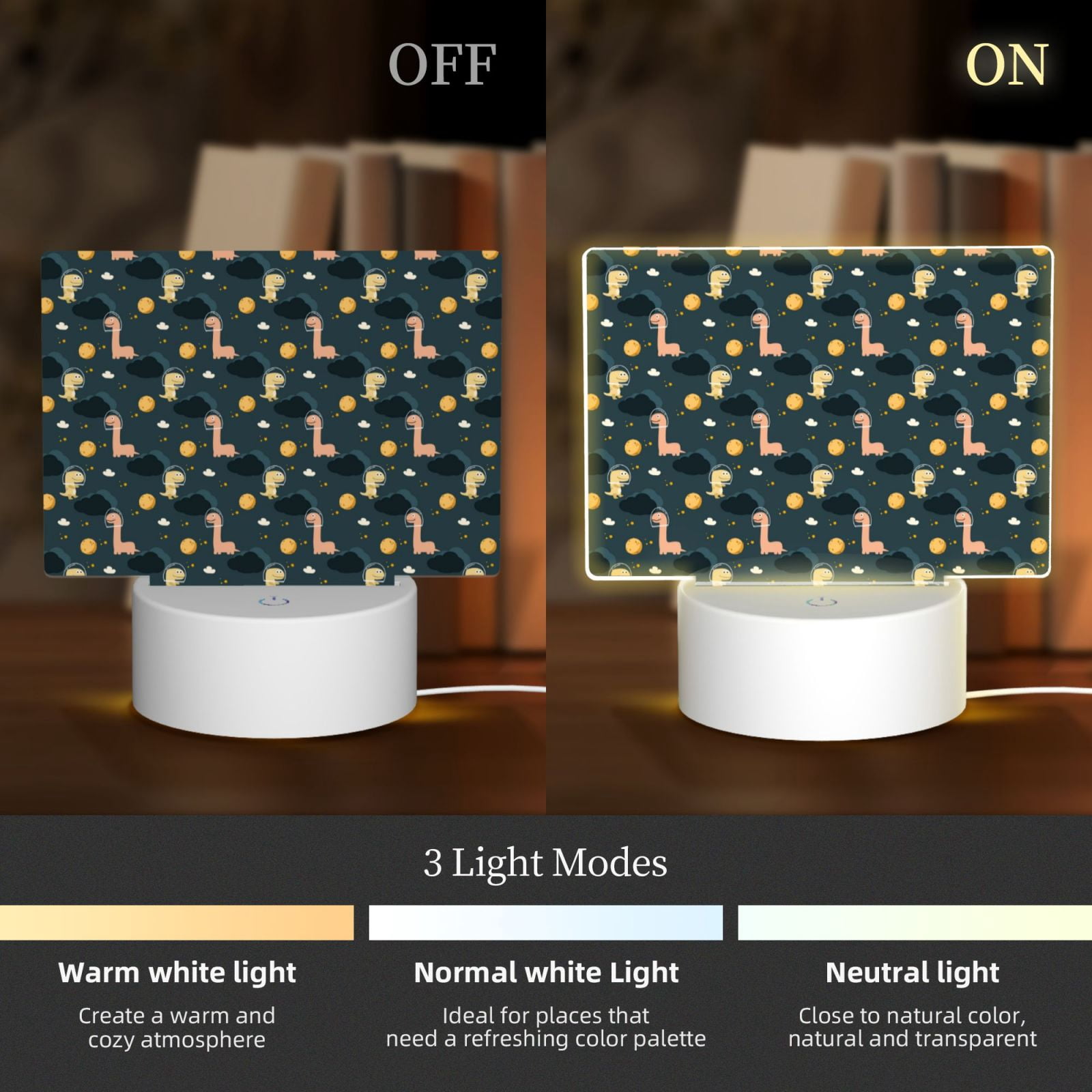 Kdxio Dinosaur In The Space Rectangular Acrylic Night Light Acrylic Sleep Night Light Friend Gifts for Birthday Gifts for Women Teens Boys Girls