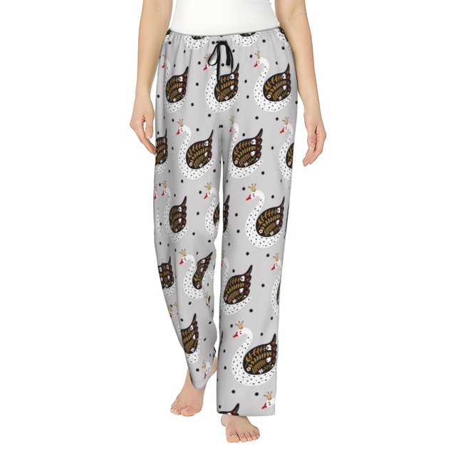 Fotbe Cute Swan Pantalones de Pijama para Mujer, Pantalones de Dormir, Pantalones Pj con Cordón y Bolsillos-Large