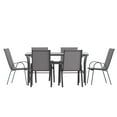 thumbnail image 2 of BizChair 7 Piece Commercial Grade Patio Dining Set with Tempered Glass Patio Table and 6 Chairs with Gray Flex Comfort Material Seats and Backs, 2 of 9
