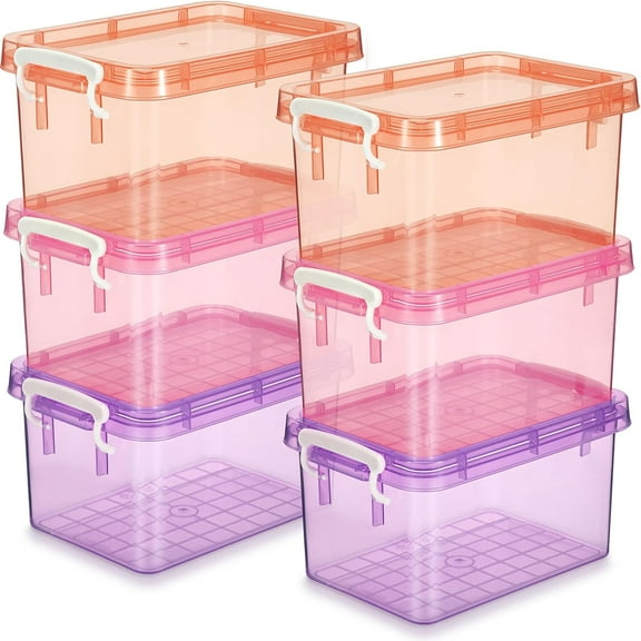 6 Pack Colorful Plastic Storage Bins with Lids 4 Quart Small Storage Latch Box Stackable and Nestable Clear Organizer Bins with Latching Handle and Buckle for Organizing(Sweet Color)