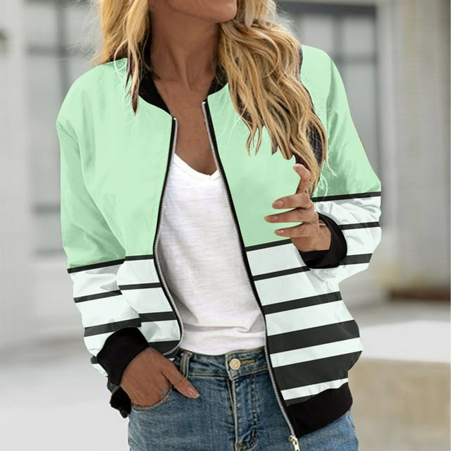 DecSea Women's Quilted Jacket Long Sleeve Zip up Raglan Bomber Jacket with Pockets