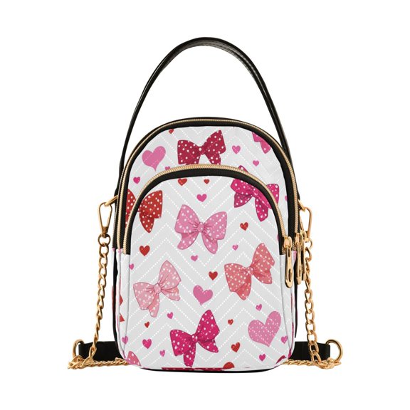 Quilted Women's Crossbody Bag Purses and Handbags with Detachable Leather Strap Red and Pink Bows