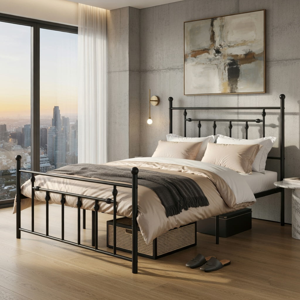 Barara King Bedroom Bed Frame, Bed Platform Frame,Full/Queen/Twin Size Heavy-duty Metal Bed Frame with Headboard-Full Size