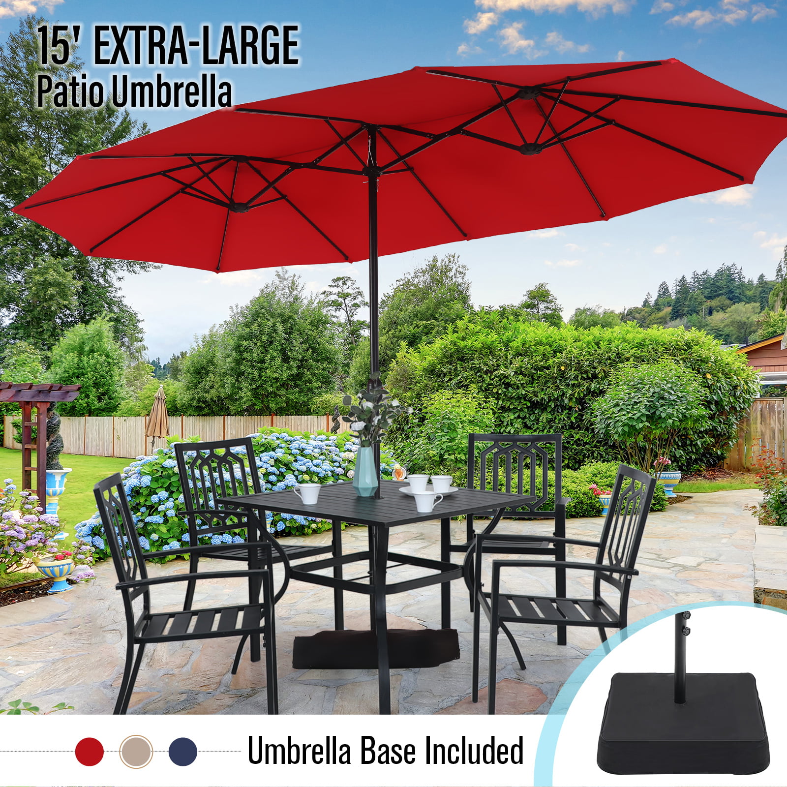 Mf Studio 15ft Double Sided Patio, Can A Patio Umbrella Stand Without Table