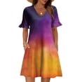 thumbnail image 2 of Women's Tie Dye Dress Ruffle Short Sleeve Flowy Fashionable V Neck A Line Dresses, 2 of 5