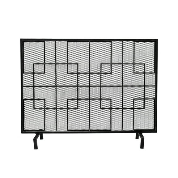 GDF Studio Dorothy Modern Single Panel Iron Firescreen, Black Silver Finish