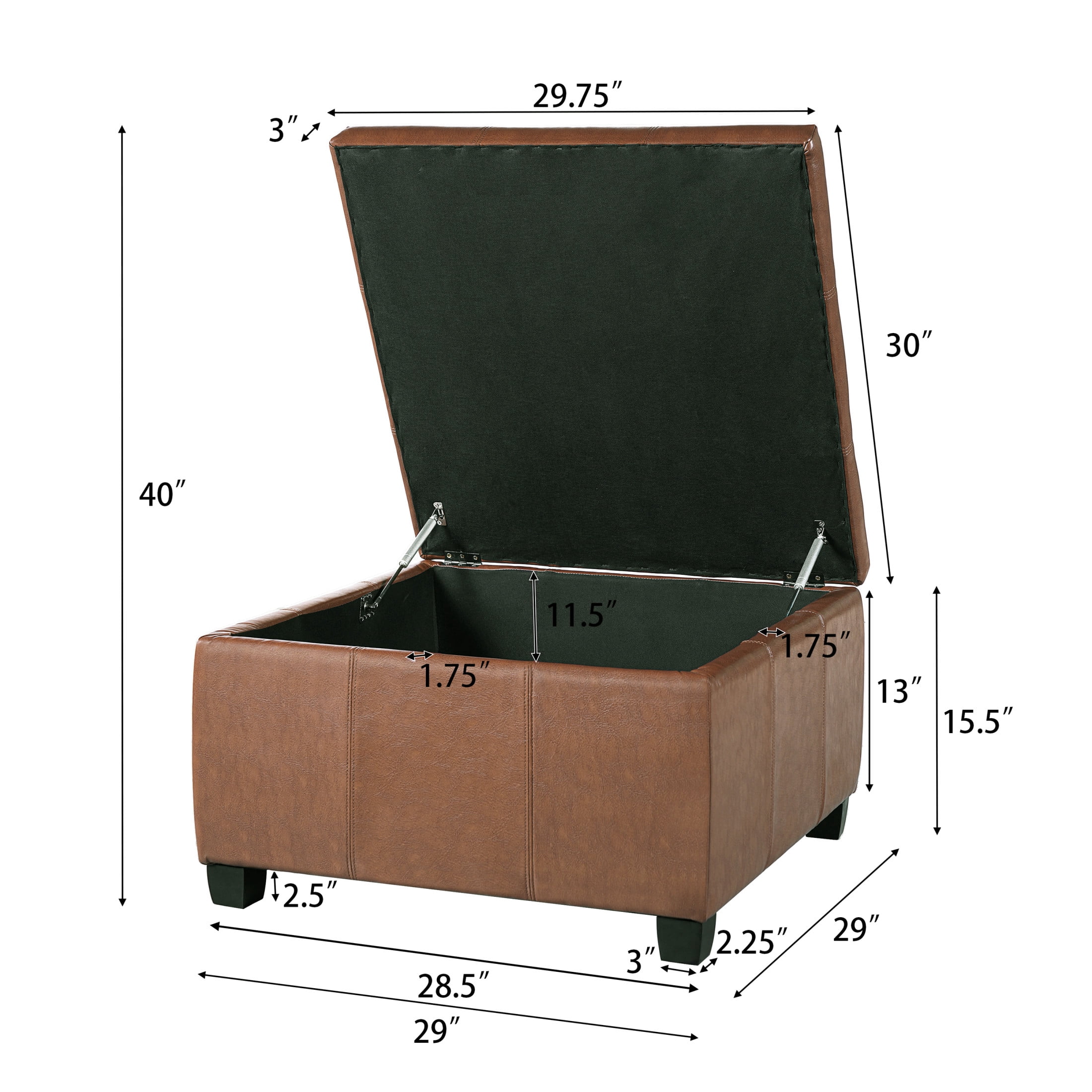Christopher Knight Home 30" Modern Square PU Leather Storage Ottoman with Wooden Legs, Brown