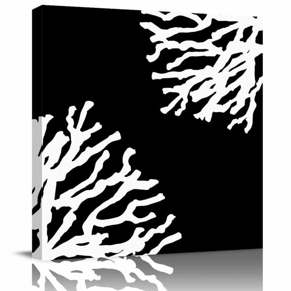 Framed Canvas Wall Art for Living Room Black Coral Wall Decor, Marine Life Ocean Aesthetic Paintings for Bedroom Office Kitchen Bathroom, Ready to Hang Artwork Wall Pictures 8x8 Inch