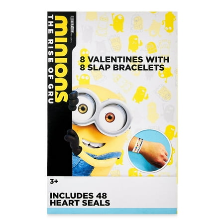 Way to Celebrate Dispicable Me Valentine's Day Cards, Kiddie Cards, Slap Bracelets, Multi-Color,Minions, 8 Count