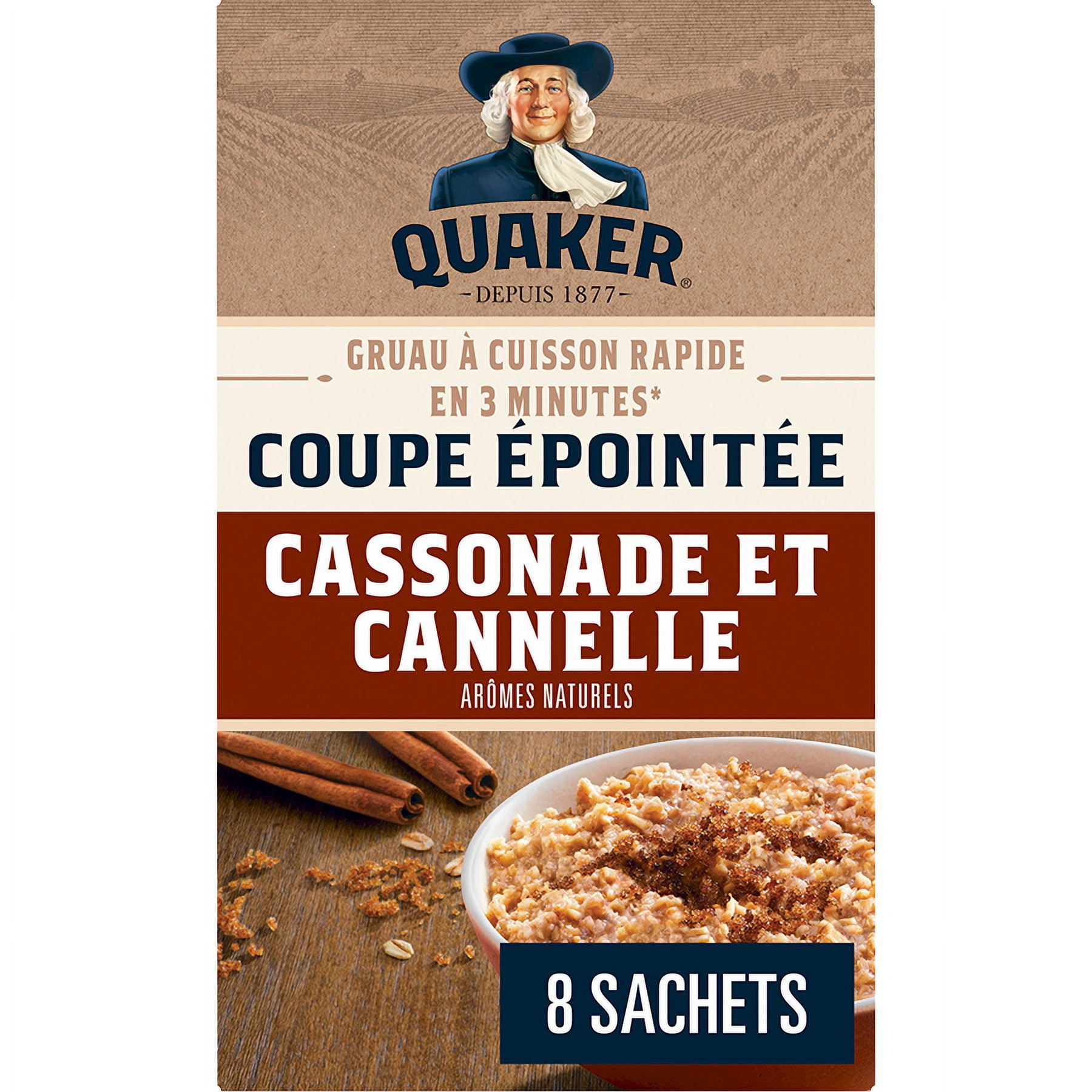 Quaker Gruau coupe épointée à cuisson rapide Cassonade et cannelle