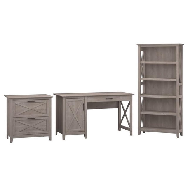 Bush Furniture Key West 54W Computer Desk 3 Piece Office Suite in Gray