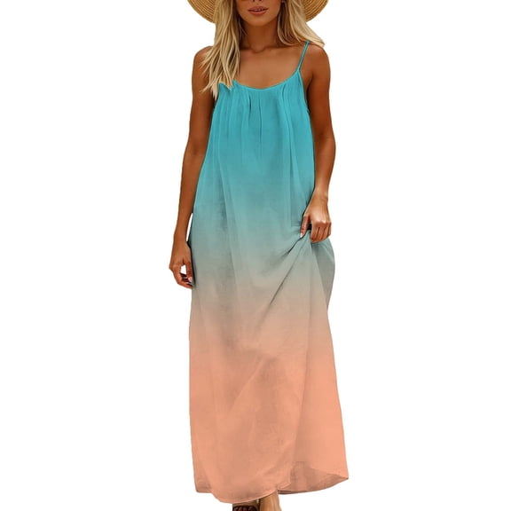 MOJOGO Women's Casual Maxi Dress Summer Back Tie Shift Dresses Lightweight Breathable Linen Blend Dress Beach Vacation Outfits L