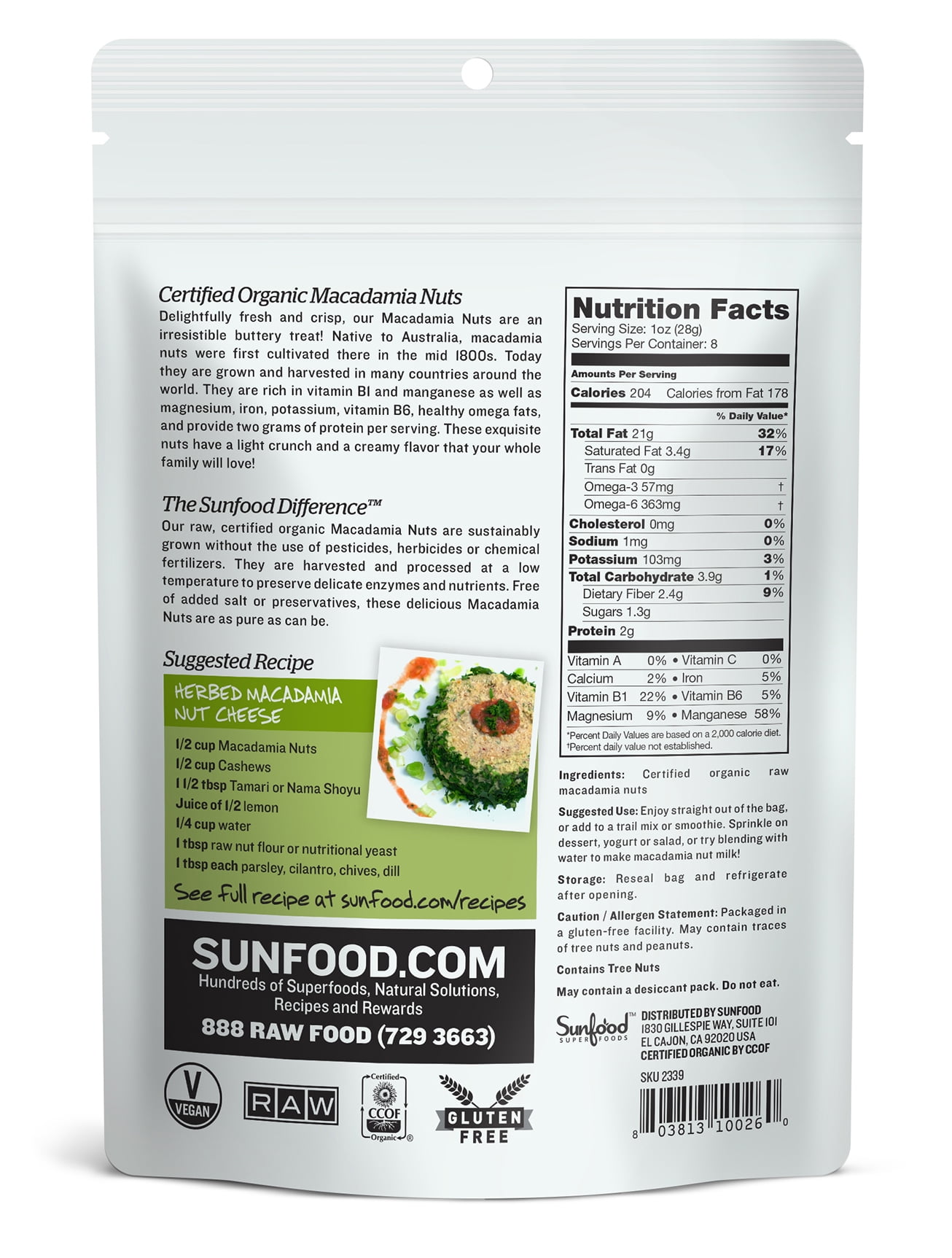 Sunfood Superfoods Organic Macadamia Nuts, 8.0 Oz
