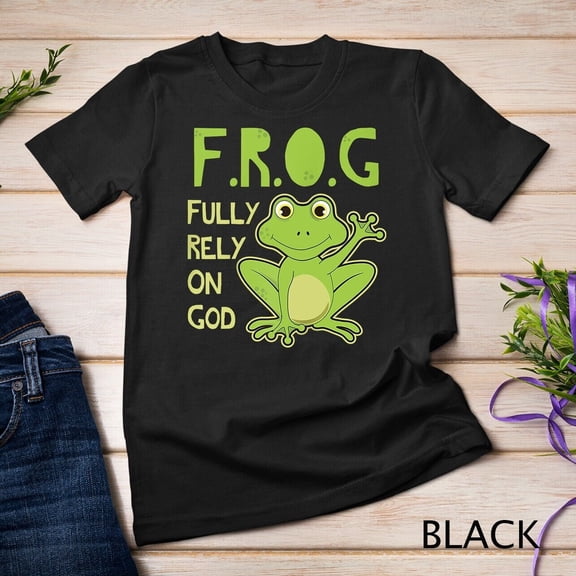 Retro Frog Fully Rely On God Christian Graphic Tee Cute Inspirational Religious Faith T-Shirt for Men and Women