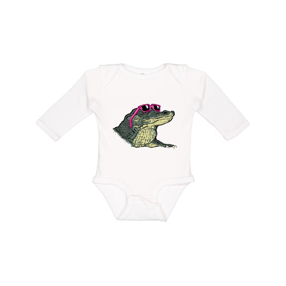 Inktastic Sunny Gator in Pink Sunglasses Boys or Girls Long Sleeve Baby Bodysuit