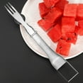 thumbnail image 1 of Cortadora de sandía Cubiadora de cubos Herramienta tres en uno | Juego de tenedores de cuchara para cortar frutas de acero inoxidable | Divisor de melón multifuncional | Corte de precisión, 1 of 8