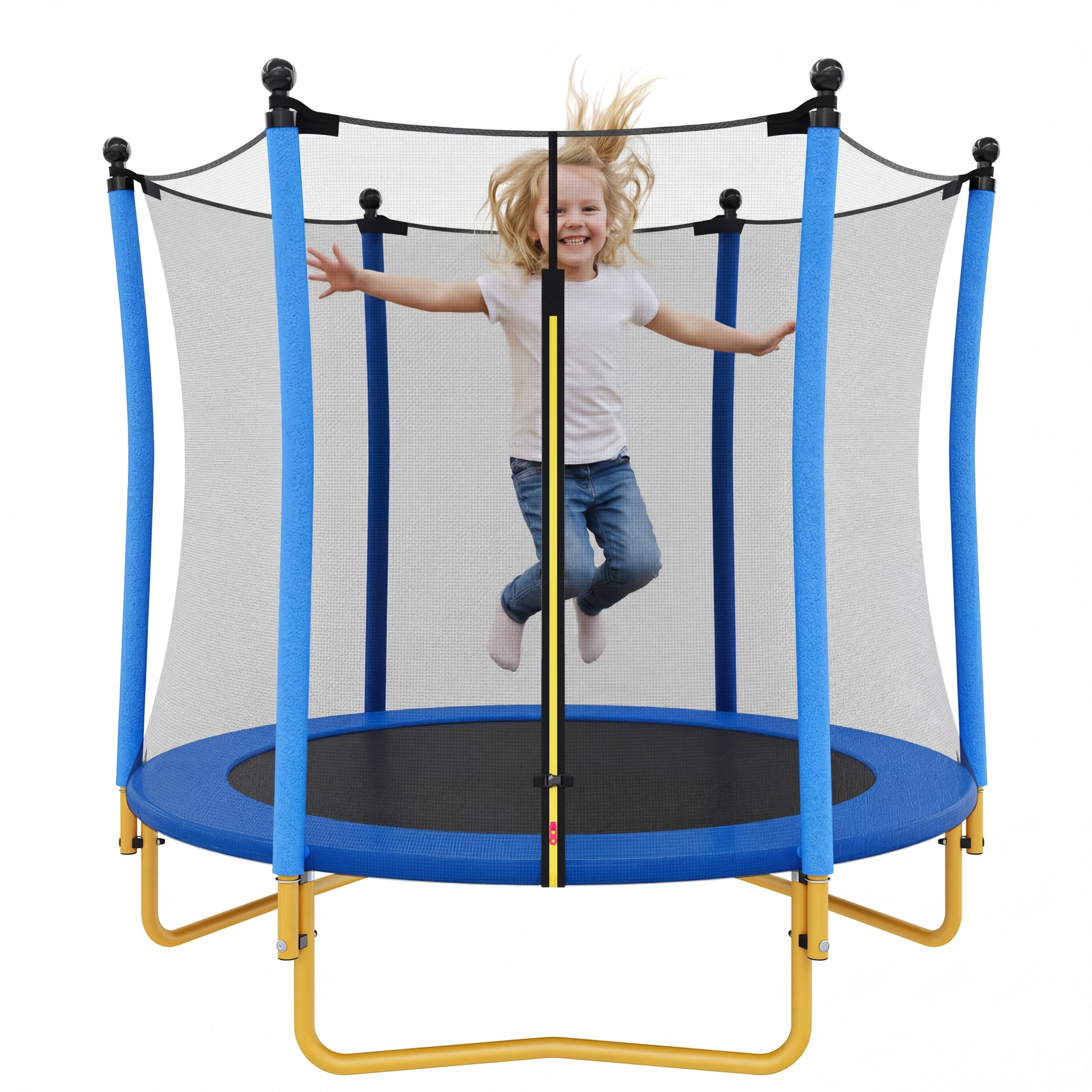 Noble House 5.5 FT Kids Trampoline with Safety Enclosure Net, Indoor Outdoor Trampoline, U-Shape Stable Legs, Blue