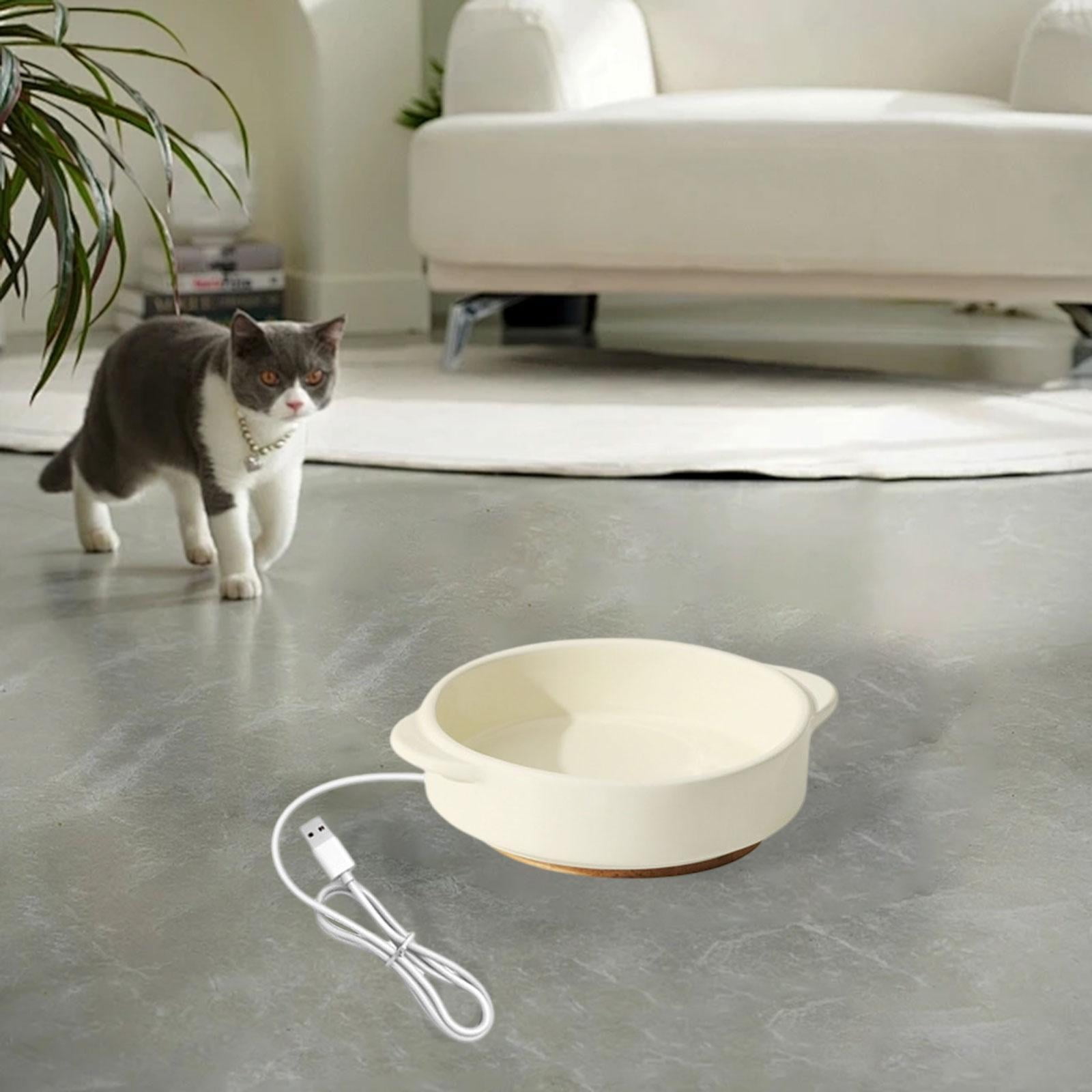 Serenable Pet Heated Bowl Elevated Cat Dog Feeding Bowl Ceramic Pet Water Bowl Thermostatic Warm Water Dish with Anti Slip Pads Suitable for Cats Small Dogs Out 4.5cm Height
